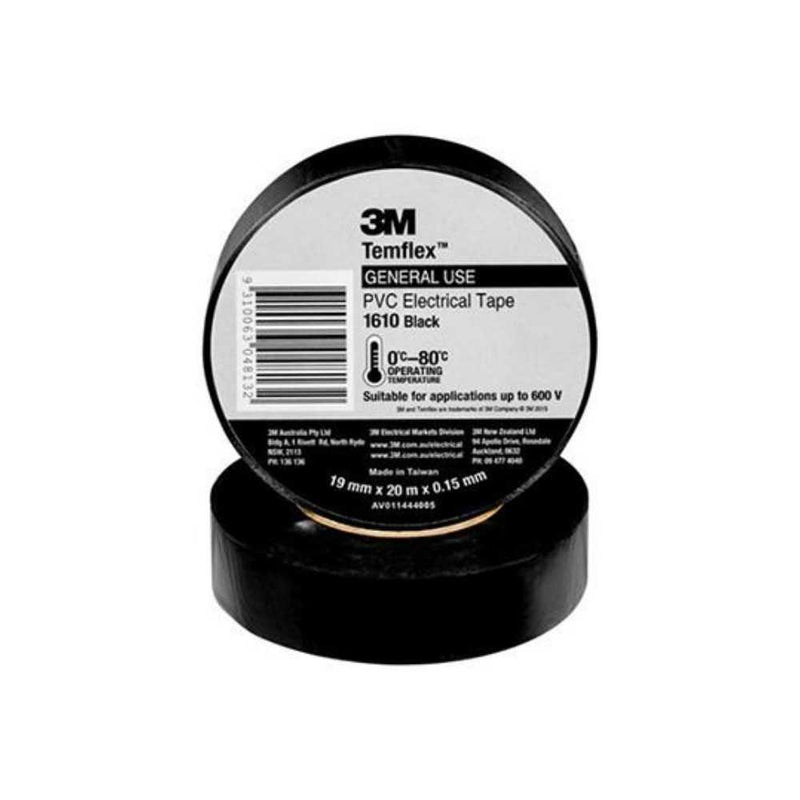 19mm x 20m 3M Black PVC Electrical Tape Dural Irrigation